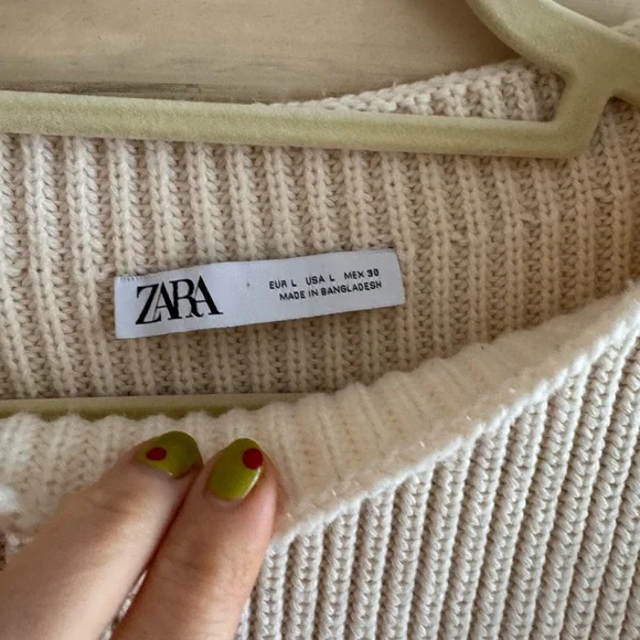 Zara Cream Ribbed Women's Sweater - Picture 2 of 3